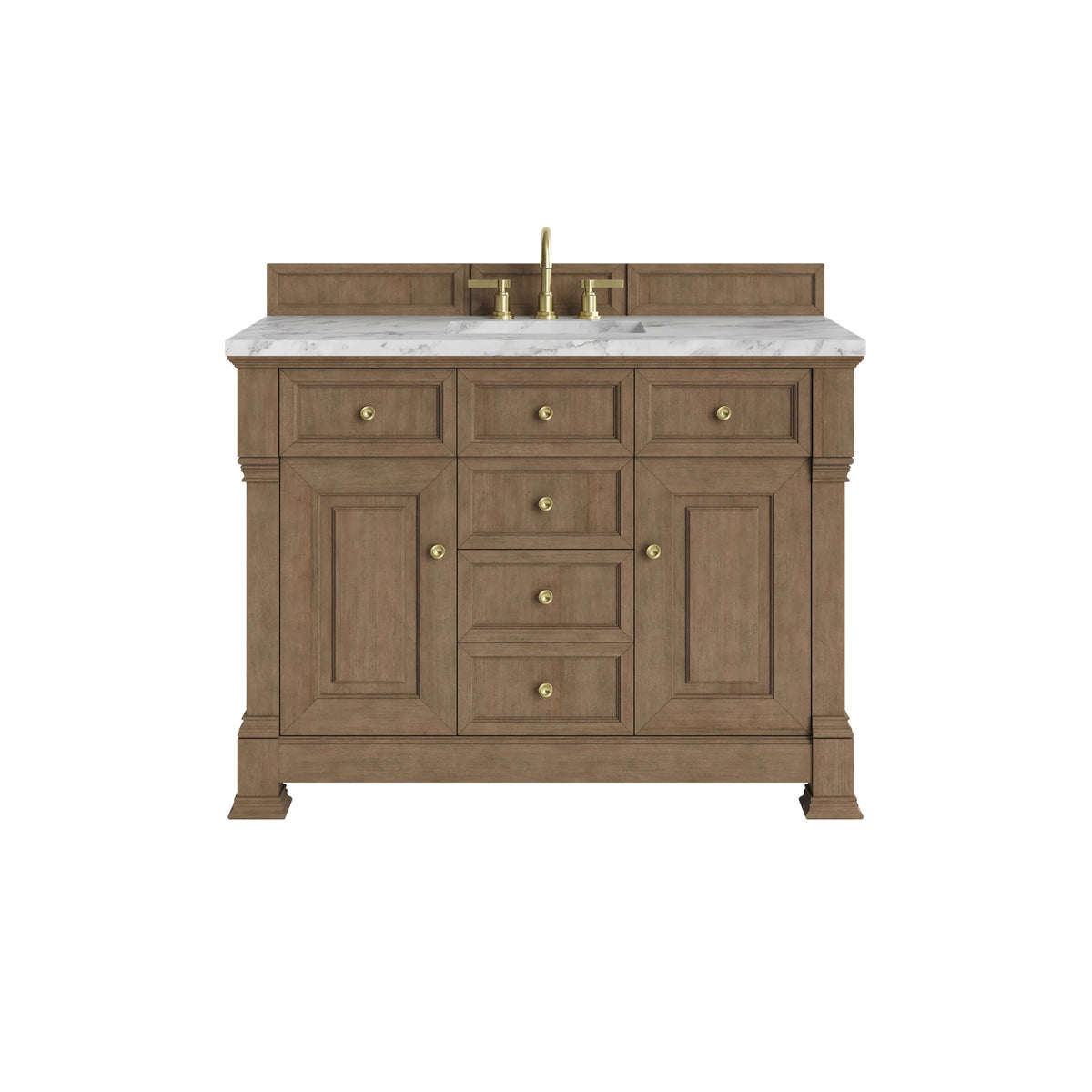 Brookfield 48" Single Vanity, Pecan w/3 CM Carrara White Marble Top