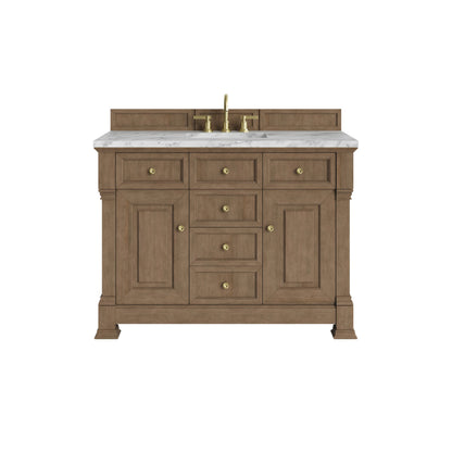 Brookfield 48" Single Vanity, Pecan w/3 CM Carrara White Marble Top