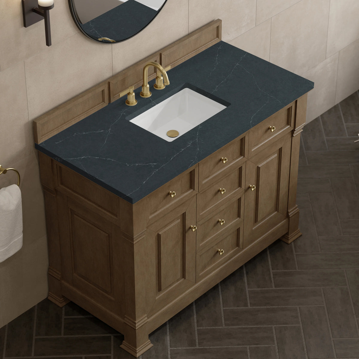 Brookfield 48" Single Vanity, Pecan w/3 CM Charcoal Soapstone Silestone Top, view 7