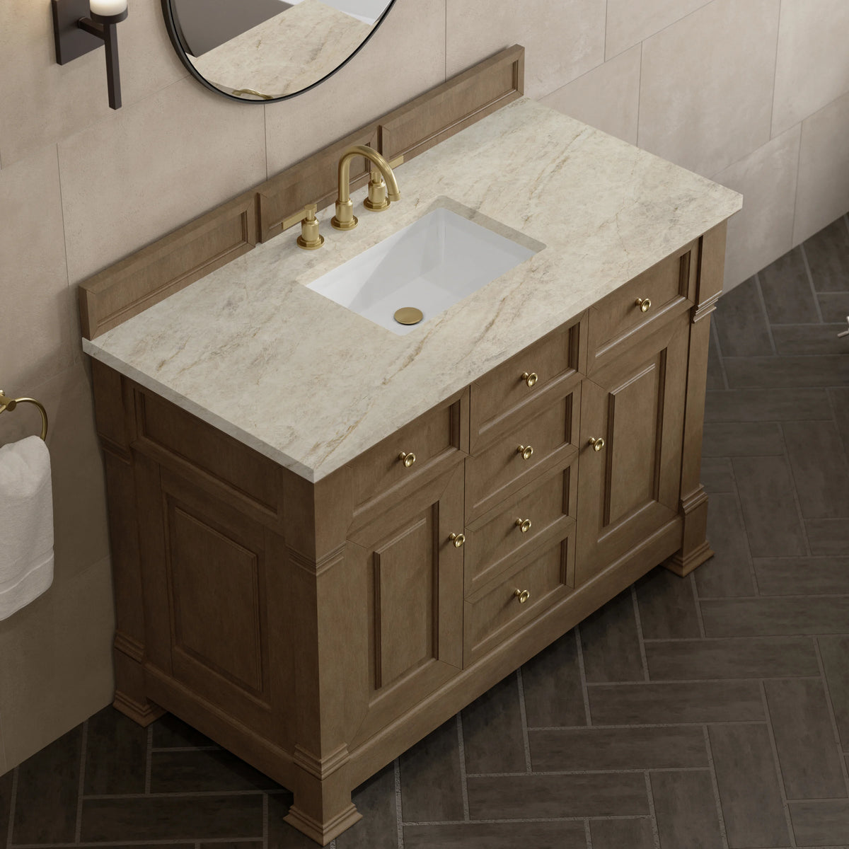 Brookfield 48" Single Vanity, Pecan, w/ 3 CM Tajnar Eclos Top, view 7