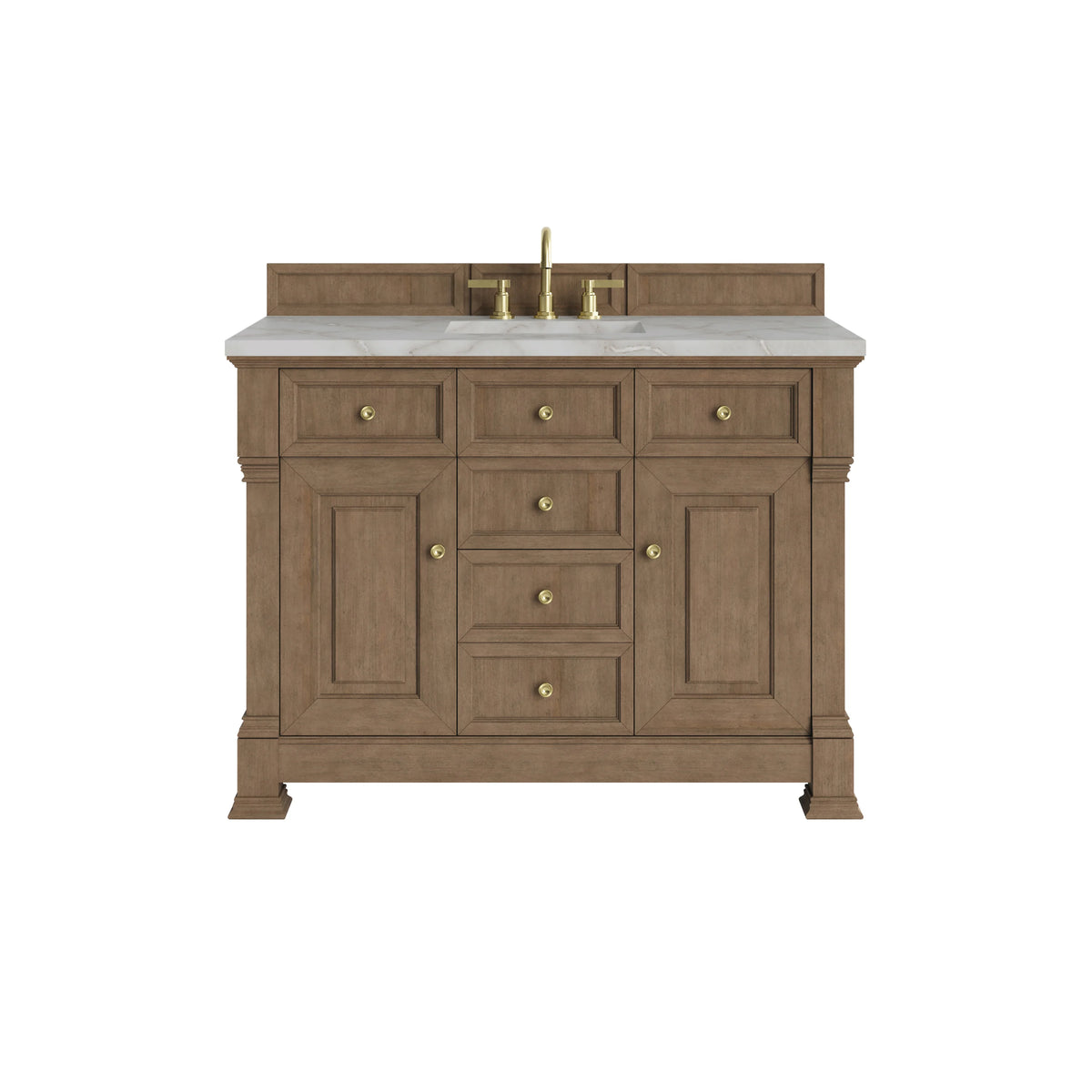 Brookfield 48" Single Vanity, Pecan w/ 3 CM Victorian Silver Silestone Top