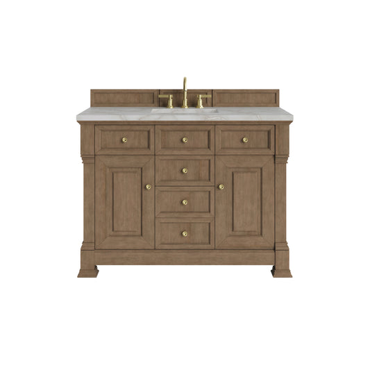 Brookfield 48" Single Vanity, Pecan w/ 3 CM Victorian Silver Silestone Top