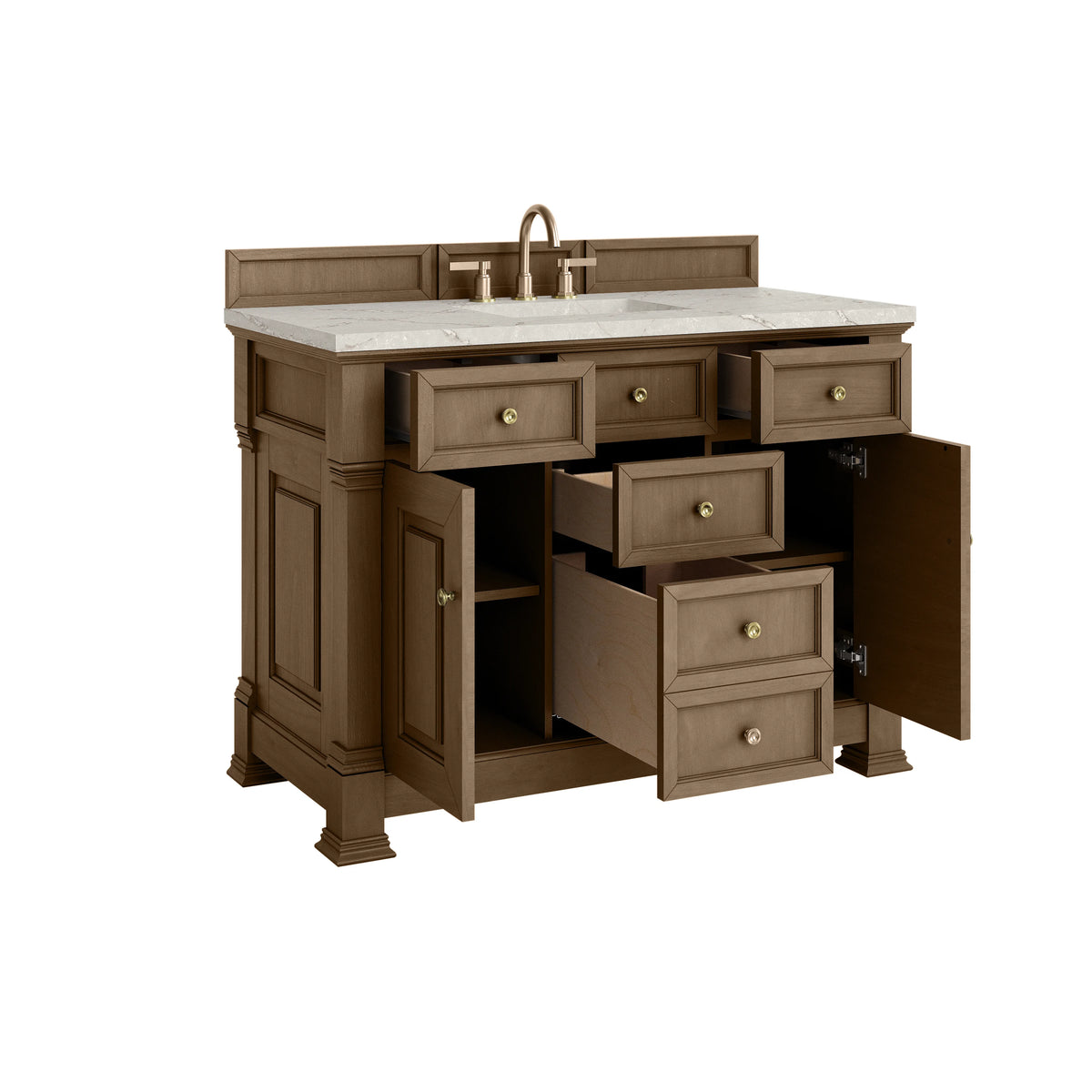 Brookfield 48" Single Vanity, Pecan w/ 3 CM Victorian Silver Silestone Top, view 8