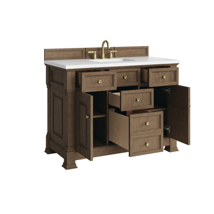 Brookfield 48" Single Vanity, Pecan, w/ 3 CM White Zeus Silestone  Top, view 8