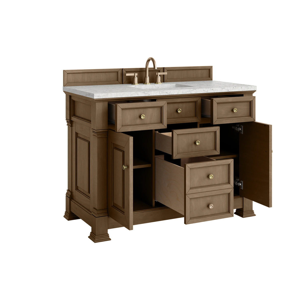 Brookfield 48" Single Vanity, Pecan w/3 CM Eternal Jasmine Pearl Silestone Top w/ FreePower Wireless Charger, view 11