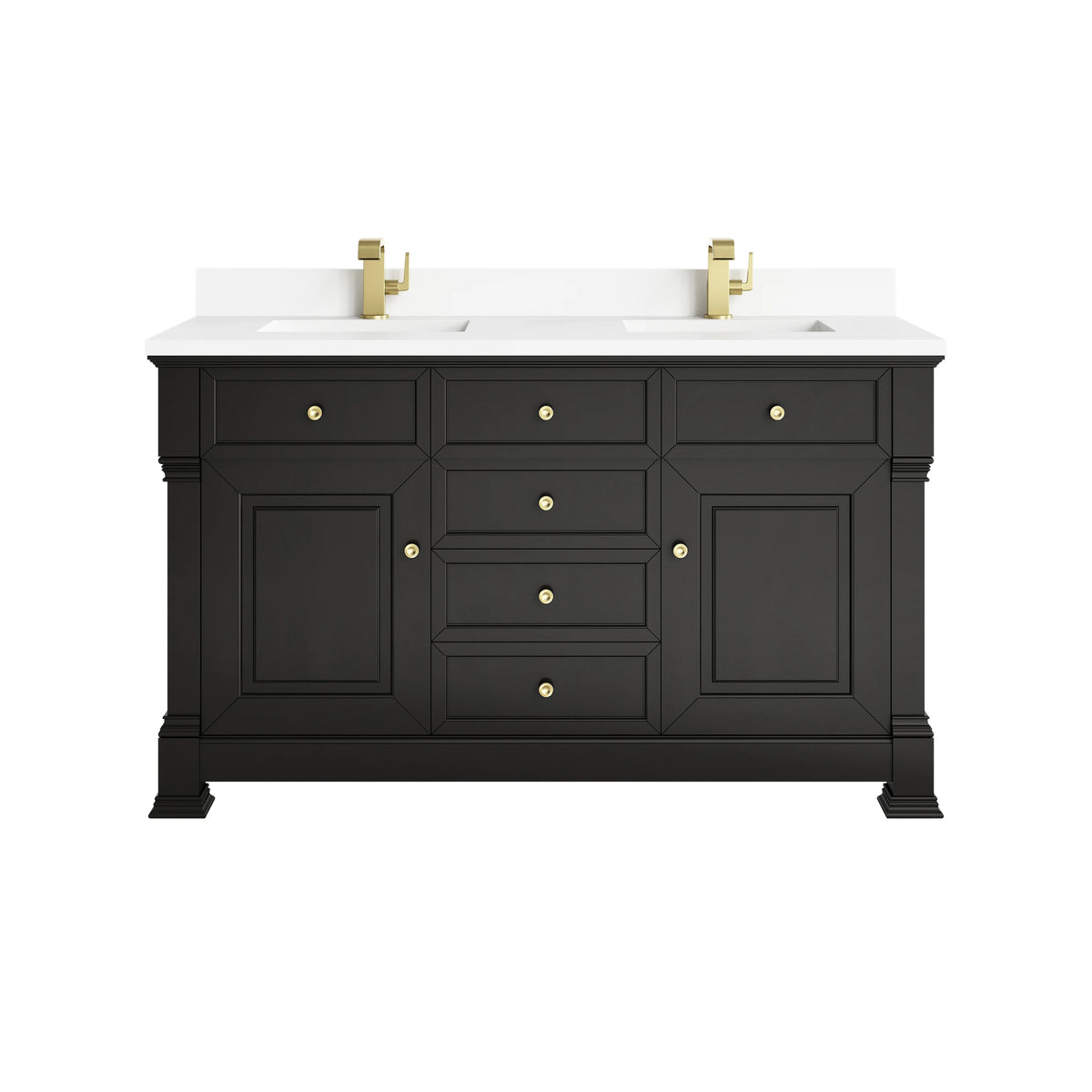 Brookfield 60" Double Vanity, Black Onyx w/ Single Hole 3CM White Zeus Silestone Top & Backsplash
