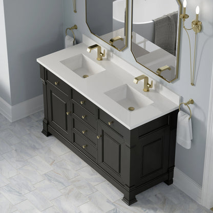 Brookfield 60" Double Vanity, Black Onyx w/ Single Hole 3CM White Zeus Silestone Top & Backsplash, view 7