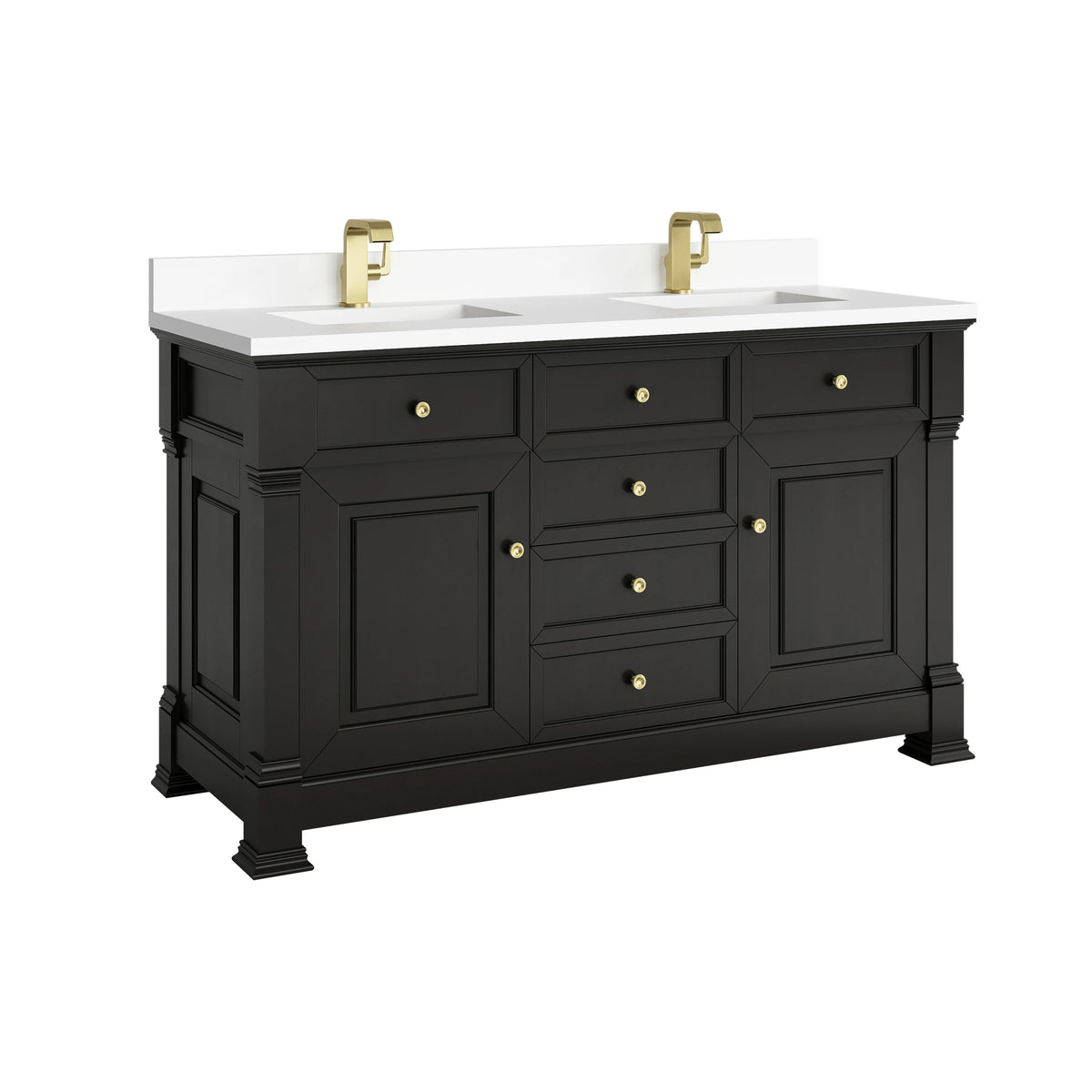 Brookfield 60" Double Vanity, Black Onyx w/ Single Hole 3CM White Zeus Silestone Top & Backsplash, view 9