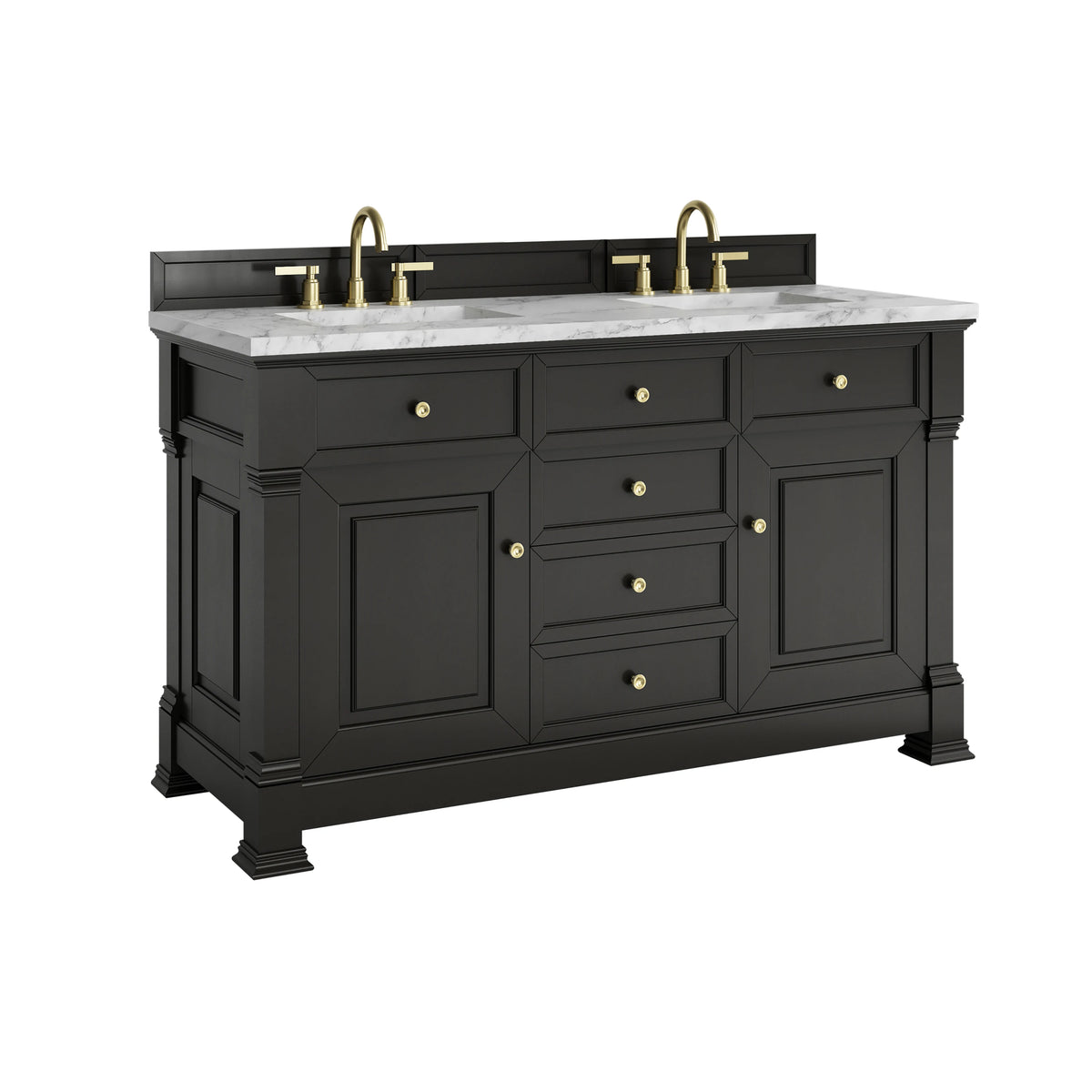 Brookfield 60" Double Vanity, Black Onyx w/3 CM Carrara White Marble Top, view 11
