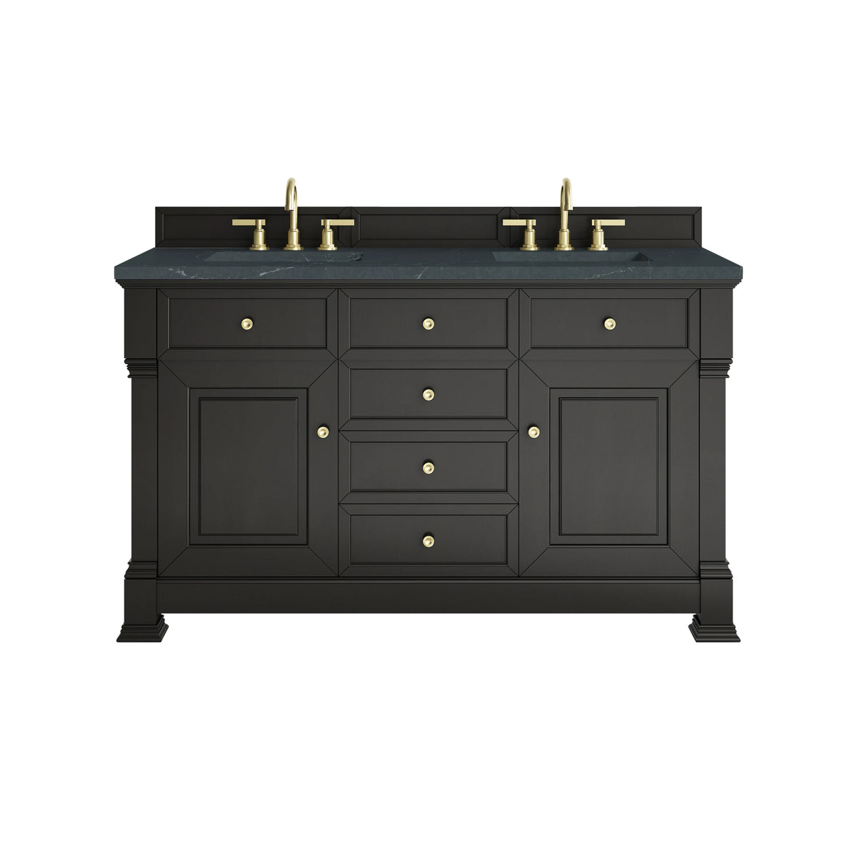 Brookfield 60" Double Vanity, Black Onyx w/3 CM Charcoal Soapstone Silestone Top