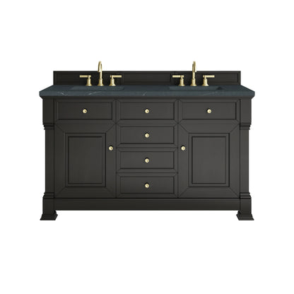 Brookfield 60" Double Vanity, Black Onyx w/3 CM Charcoal Soapstone Silestone Top