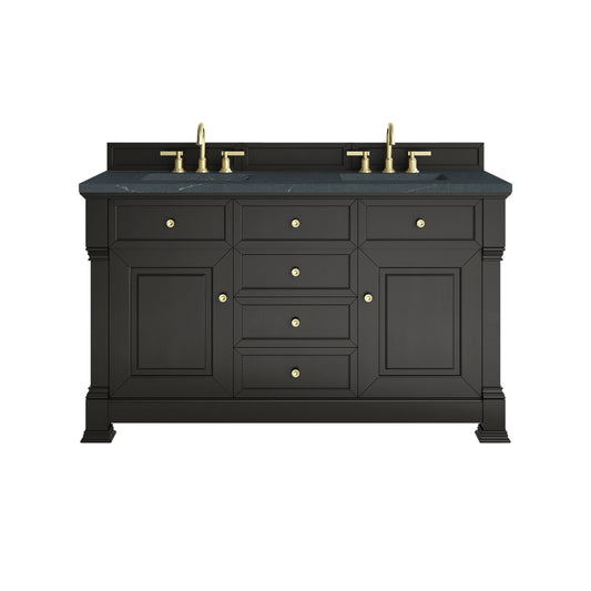 Brookfield 60" Double Vanity, Black Onyx w/3 CM Charcoal Soapstone Silestone Top