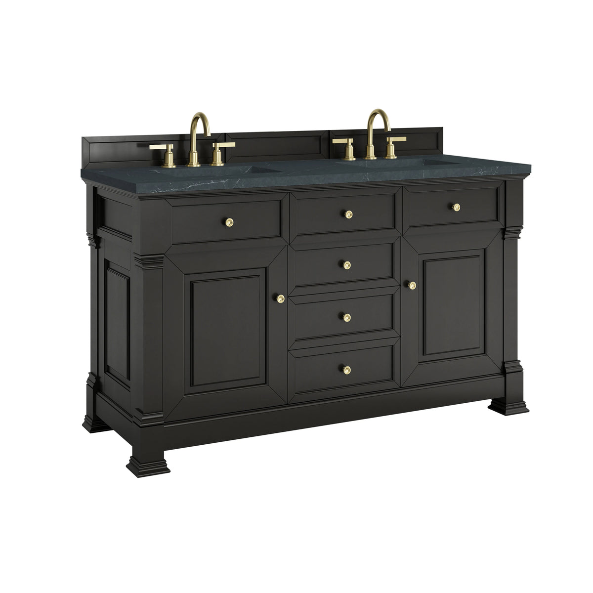 Brookfield 60" Double Vanity, Black Onyx w/3 CM Charcoal Soapstone Silestone Top, view 10