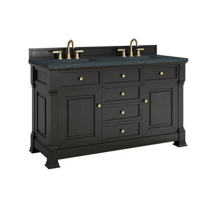 Brookfield 60" Double Vanity, Black Onyx w/3 CM Charcoal Soapstone Silestone Top, view 10