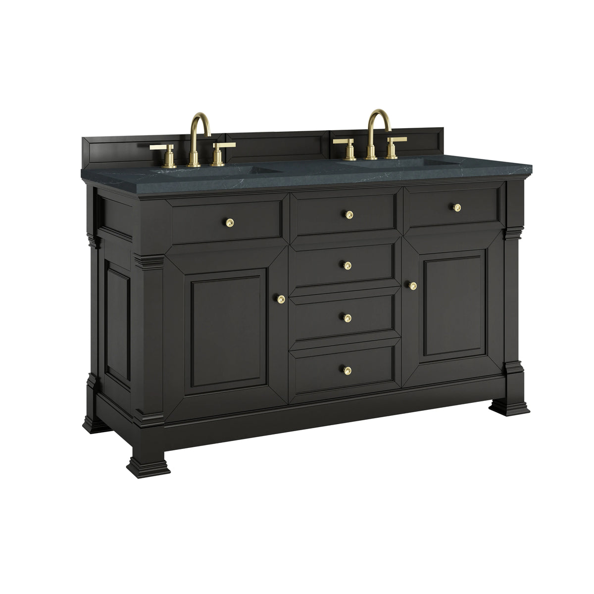Brookfield 60" Double Vanity, Black Onyx w/3 CM Charcoal Soapstone Silestone Top, view 11