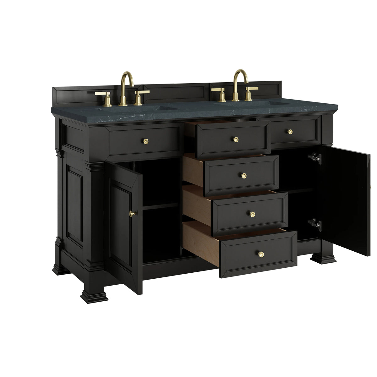Brookfield 60" Double Vanity, Black Onyx w/3 CM Charcoal Soapstone Silestone Top, view 8