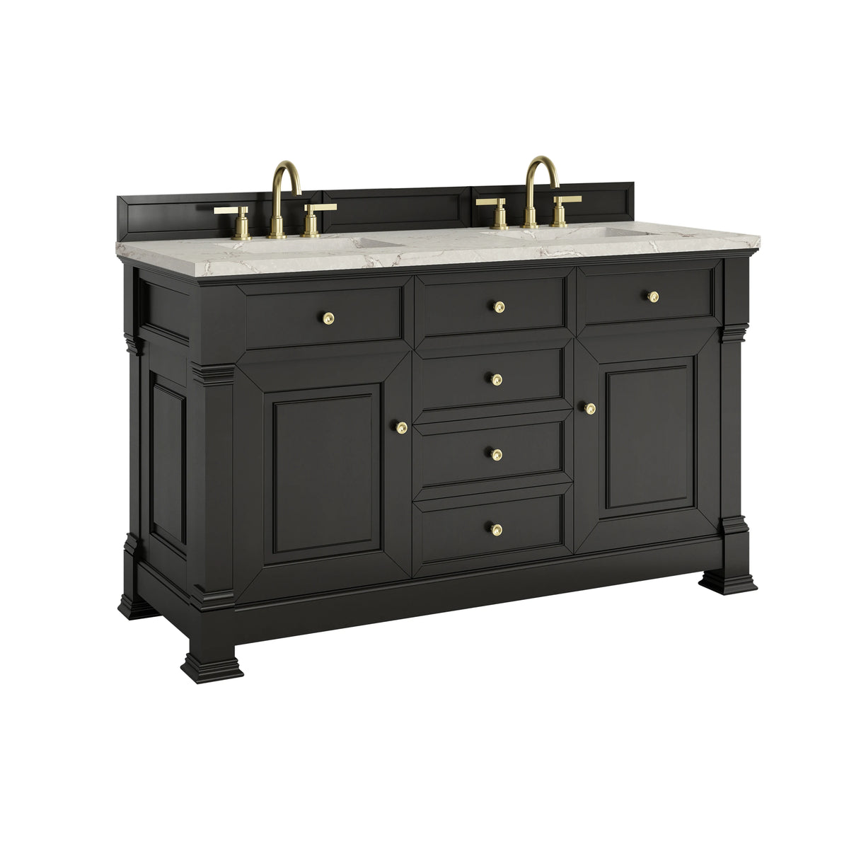 Brookfield 60" Double Vanity, Black Onyx w/ 3 CM Victorian Silver Silestone Top, view 10