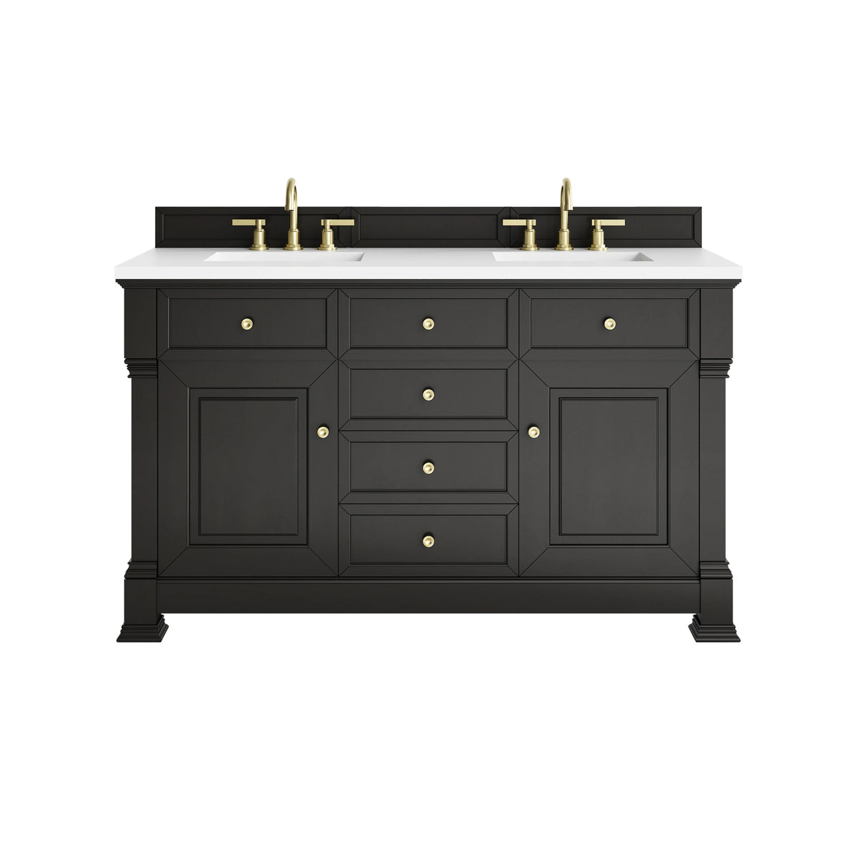 Brookfield 60" Double Vanity, Black Onyx,  w/ 3 CM White Zeus Silestone Top