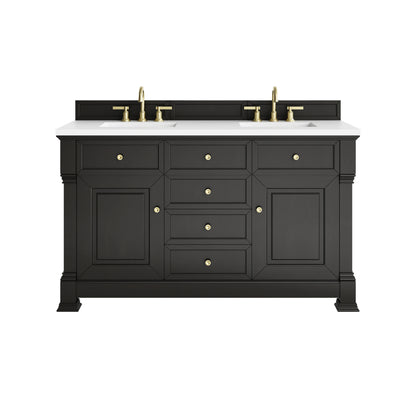 Brookfield 60" Double Vanity, Black Onyx,  w/ 3 CM White Zeus Silestone Top