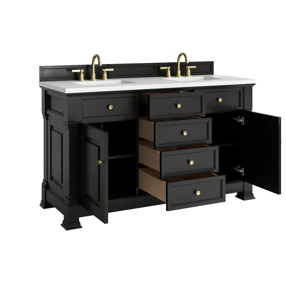 Brookfield 60" Double Vanity, Black Onyx,  w/ 3 CM White Zeus Silestone Top, view 8