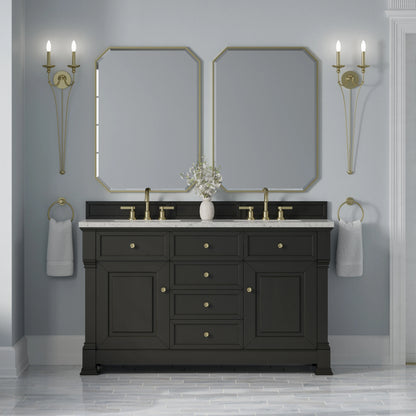 Brookfield 60" Double Vanity, Black Onyx w/3 CM Eternal Jasmine Pearl Silestone Top w/FreePower Wireless Charger, view 7