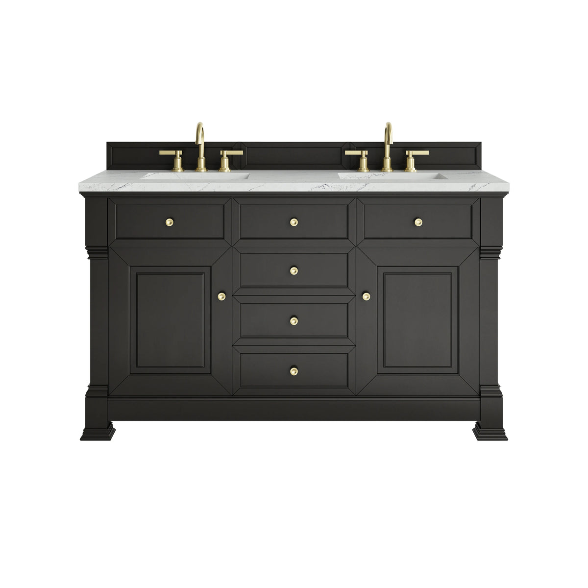 Brookfield 60" Double Vanity, Black Onyx w/ 3 CM Ethereal Noctis Silestone Top w/FreePower Wireless Charger