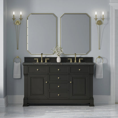 Brookfield 60" Double Vanity, Black Onyx w/ 3 CM Parisien Bleu Silestone Top w/FreePower Wireless Charger, view 7