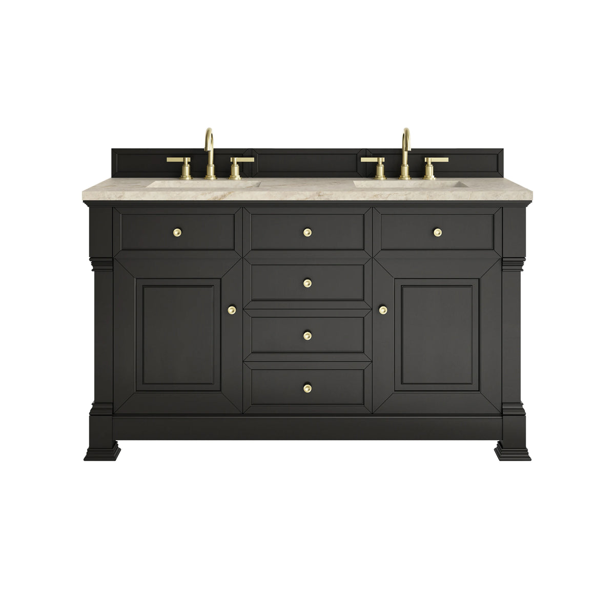 Brookfield 60" Double Vanity, Black Onyx, w/ 3 CM Tajnar Eclos Top w/FreePower Wireless Charger