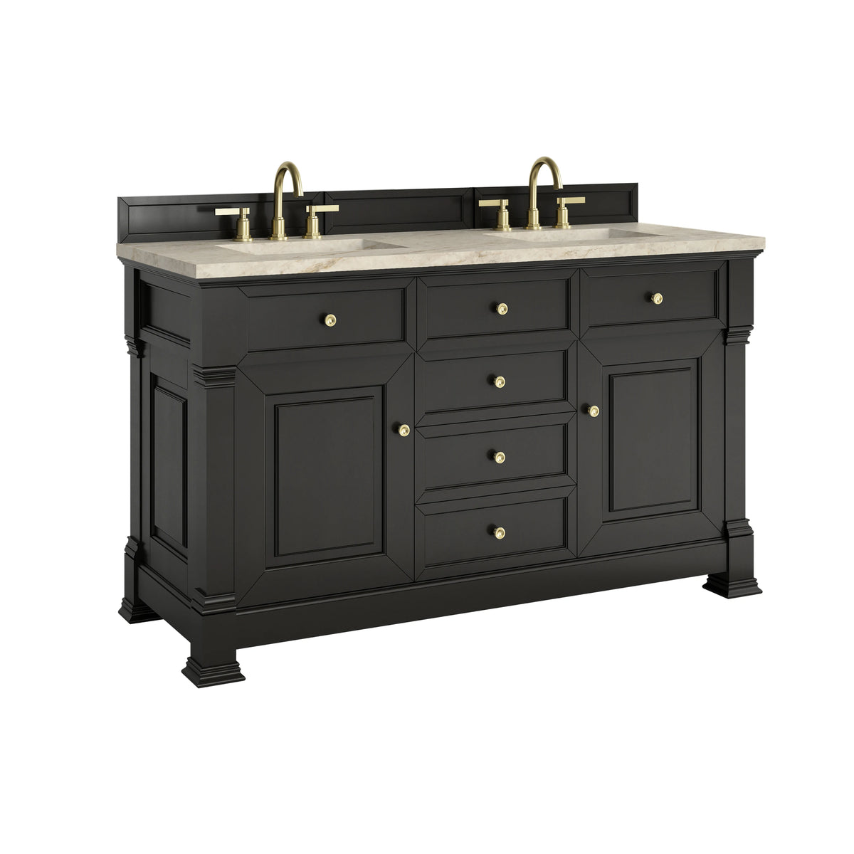 Brookfield 60" Double Vanity, Black Onyx, w/ 3 CM Tajnar Eclos Top w/FreePower Wireless Charger, view 10