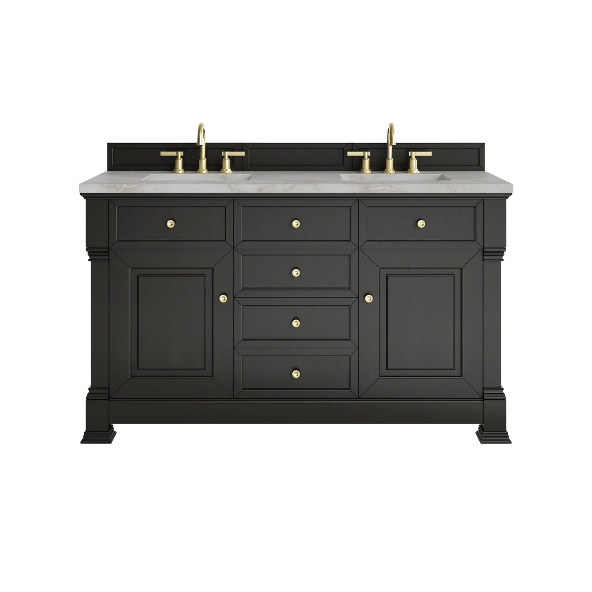 Brookfield 60" Double Vanity, Black Onyx w/ 3 CM Victorian Silver Silestone Top w/FreePower Wireless Charger