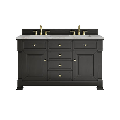 Brookfield 60" Double Vanity, Black Onyx w/ 3 CM Victorian Silver Silestone Top w/FreePower Wireless Charger