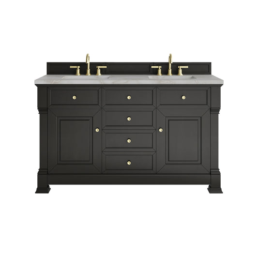 Brookfield 60" Double Vanity, Black Onyx w/ 3 CM Victorian Silver Silestone Top w/FreePower Wireless Charger