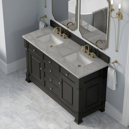 Brookfield 60" Double Vanity, Black Onyx w/ 3 CM Victorian Silver Silestone Top w/FreePower Wireless Charger, view 11