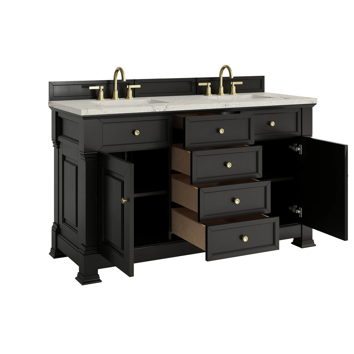 Brookfield 60" Double Vanity, Black Onyx w/ 3 CM Victorian Silver Silestone Top w/FreePower Wireless Charger, view 12