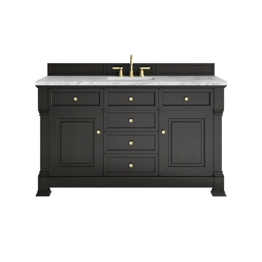 Brookfield 60" Single Vanity, Black Onyx w/3 CM Carrara White Marble Top