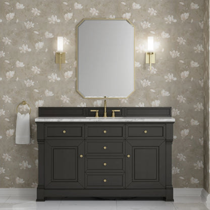 Brookfield 60" Single Vanity, Black Onyx w/3 CM Carrara White Marble Top, view 3