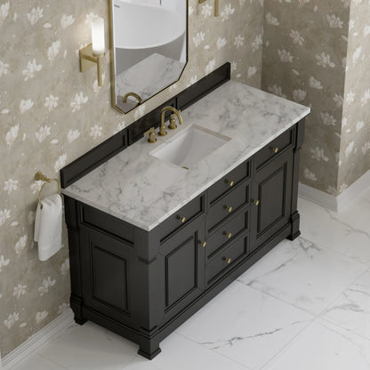 Brookfield 60" Single Vanity, Black Onyx w/3 CM Carrara White Marble Top, view 7