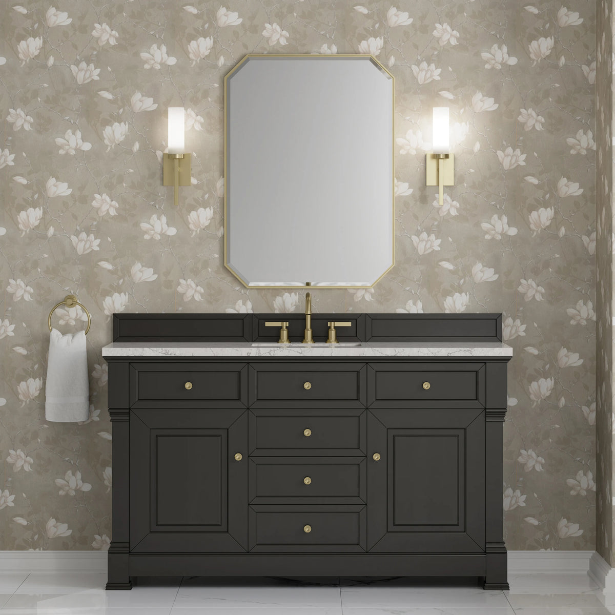 Brookfield 60" Single Vanity, Black Onyx w/3CM Eternal Jasmine Pearl Silestone Top, view 3
