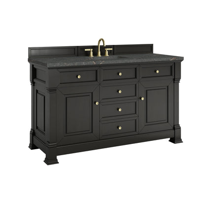 Brookfield 60" Single Vanity, Black Onyx w/ 3 CM Parisien Bleu Silestone Top, view 10