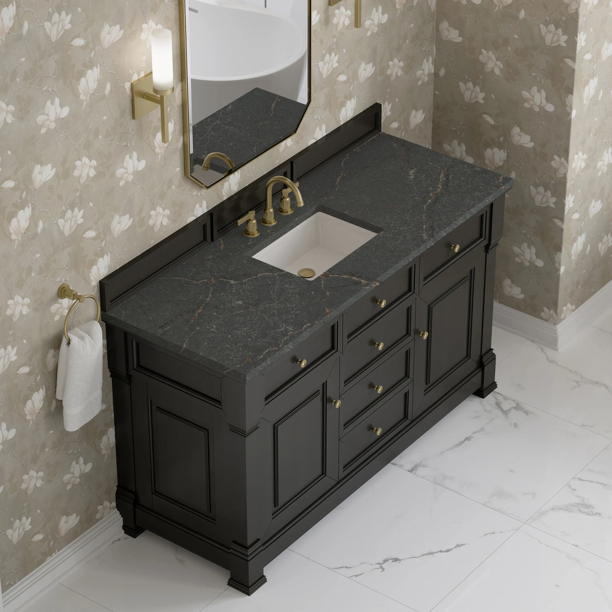 Brookfield 60" Single Vanity, Black Onyx w/ 3 CM Parisien Bleu Silestone Top, view 7