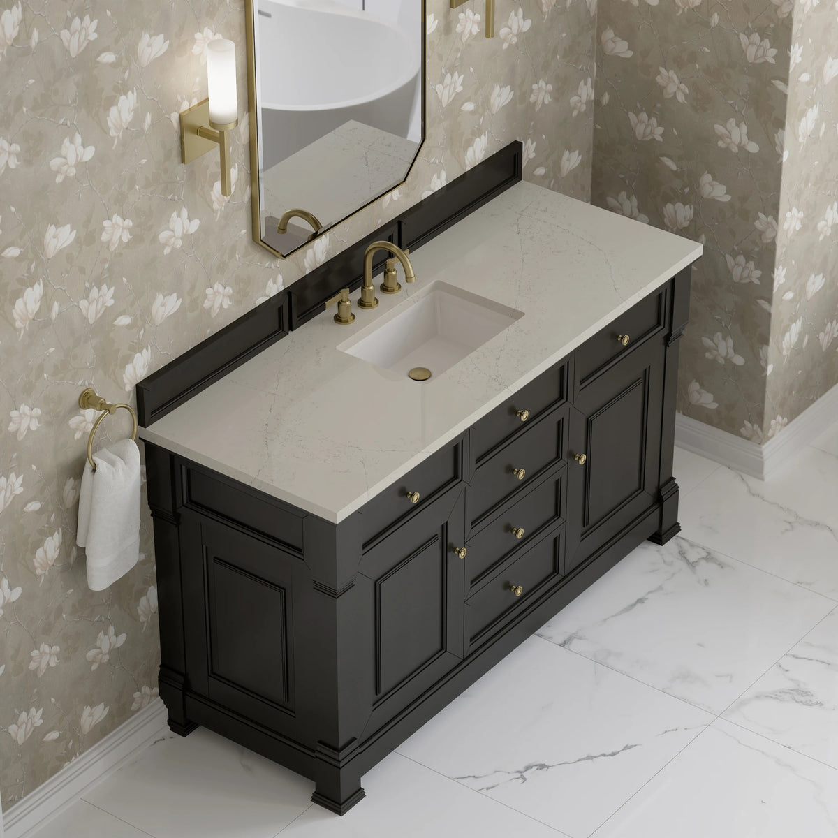 Brookfield 60" Single Vanity, Black Onyx, w/ 3 CM Siberian Silestone Top, view 7