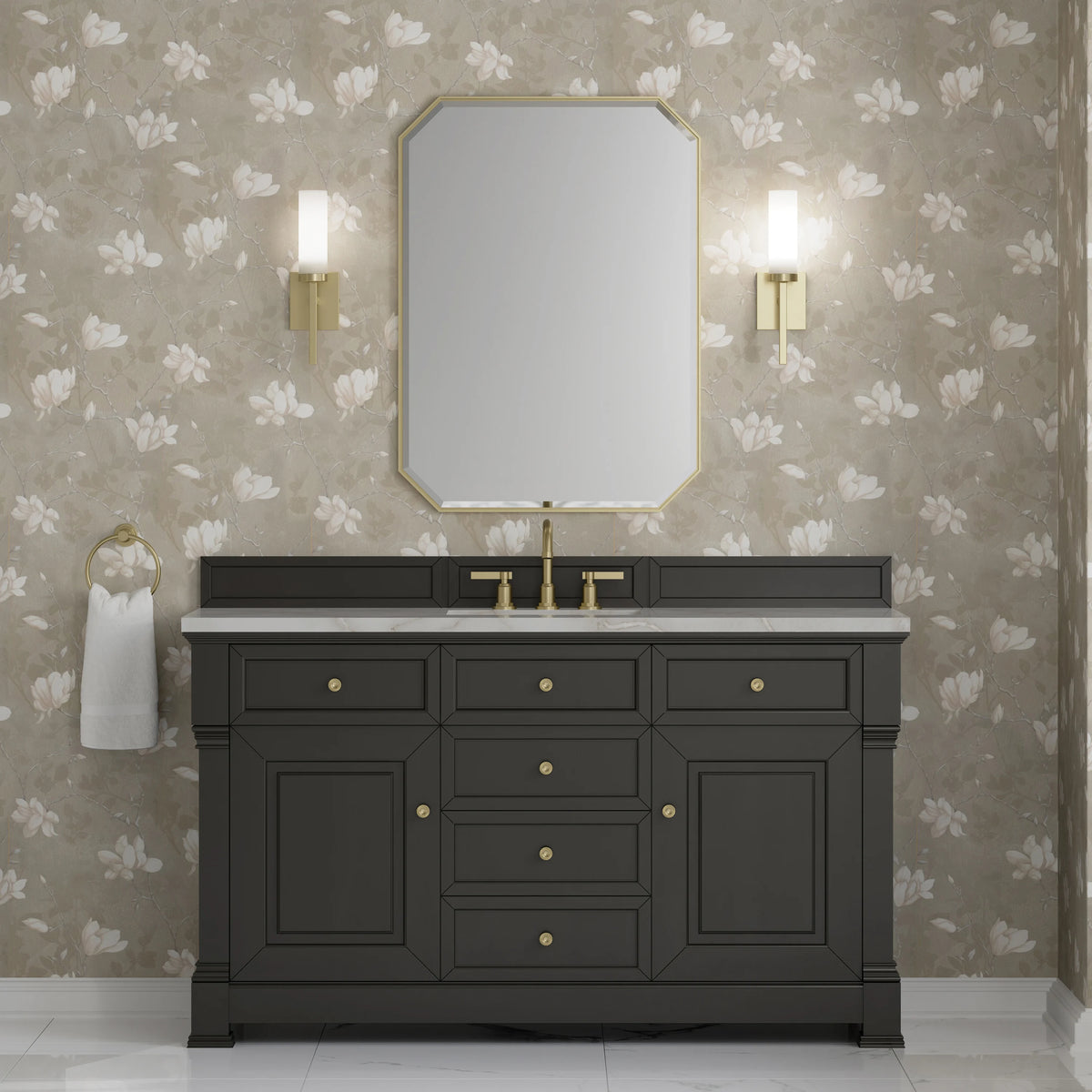 Brookfield 60" Single Vanity, Black Onyx w/ 3 CM Victorian Silver Silestone Top, view 3