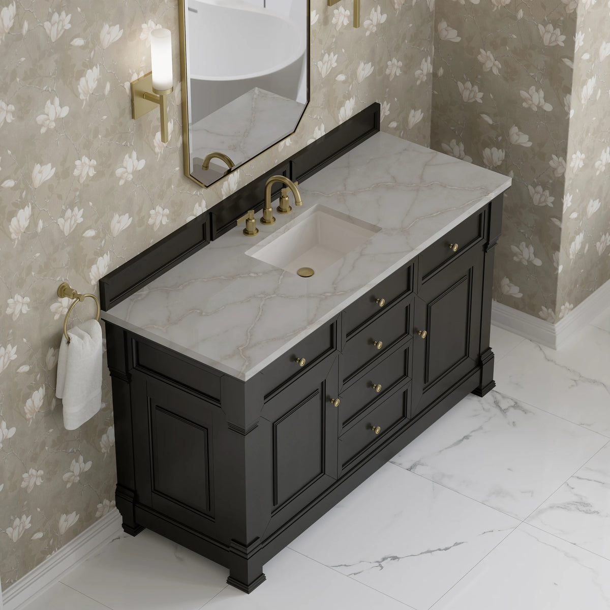 Brookfield 60" Single Vanity, Black Onyx w/ 3 CM Victorian Silver Silestone Top, view 7