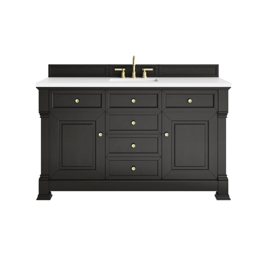 Brookfield 60" Single Vanity, Black Onyx, w/ 3 CM White Zeus Silestone Top
