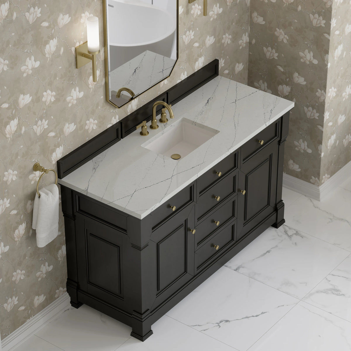 Brookfield 60" Single Vanity, Black Onyx w/ 3 CM Ethereal Noctis Silestone Top w/ FreePower Wireless Charger, view 10