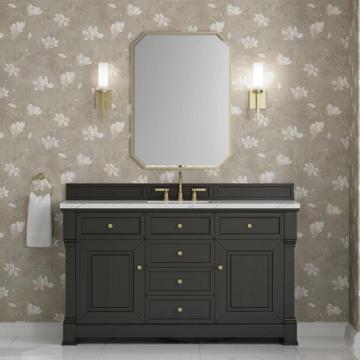 Brookfield 60" Single Vanity, Black Onyx w/ 3 CM Ethereal Noctis Silestone Top w/ FreePower Wireless Charger, view 6