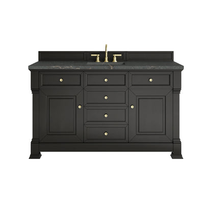 Brookfield 60" Single Vanity, Black Onyx w/ 3 CM Parisien Bleu Silestone Top w/ FreePower Wireless Charger