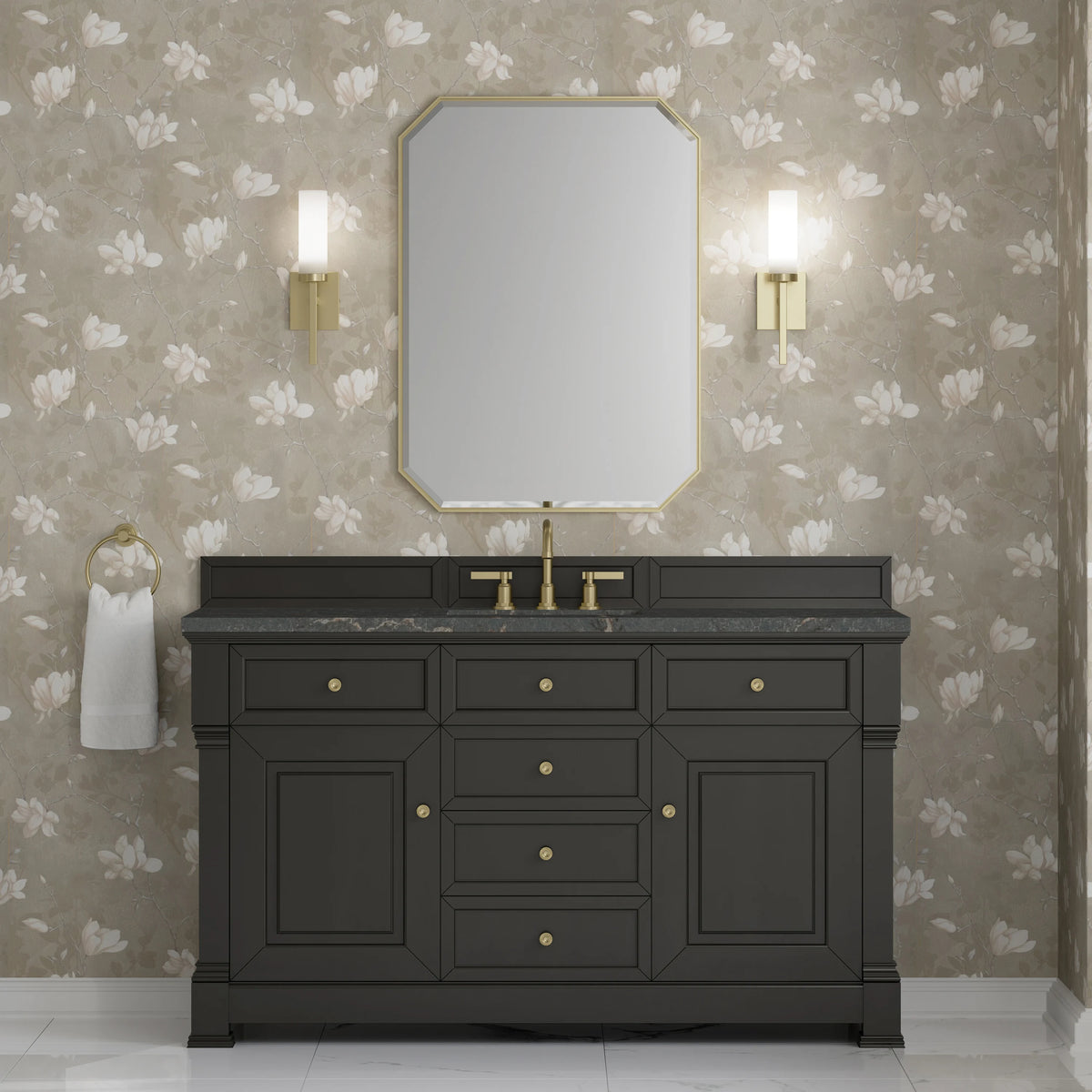 Brookfield 60" Single Vanity, Black Onyx w/ 3 CM Parisien Bleu Silestone Top w/ FreePower Wireless Charger, view 6