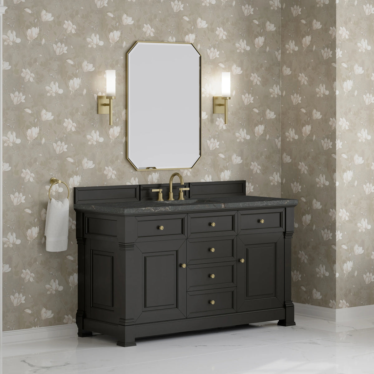 Brookfield 60" Single Vanity, Black Onyx w/ 3 CM Parisien Bleu Silestone Top w/ FreePower Wireless Charger, view 7
