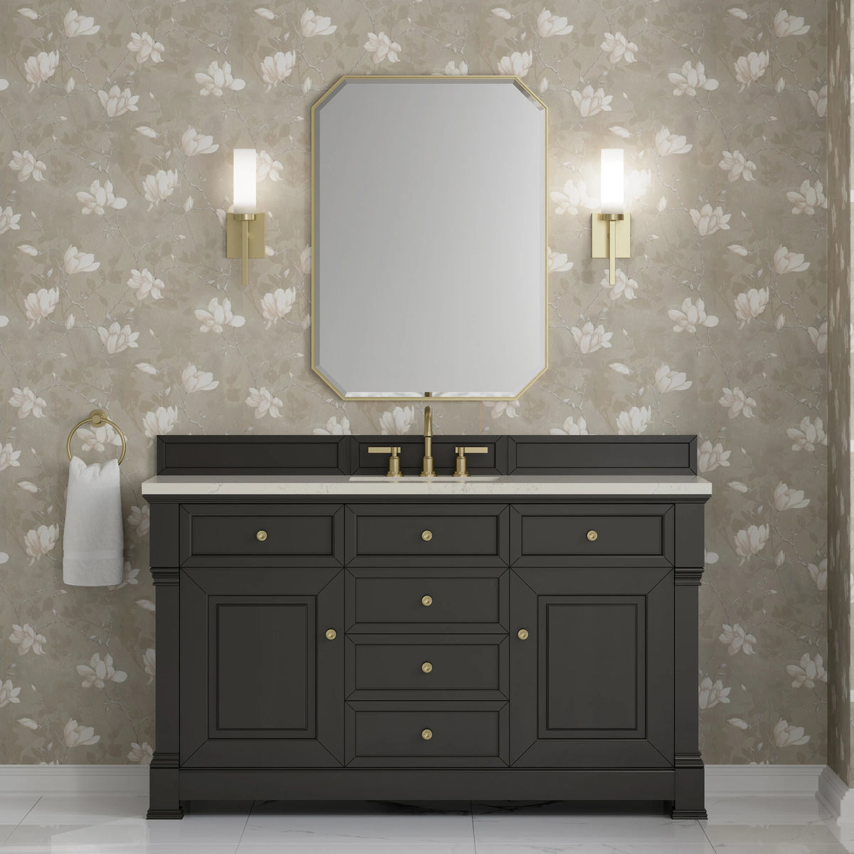 Brookfield 60" Single Vanity, Black Onyx, w/ 3 CM Siberian Silestone Top w/FreePower Wireless Charger, view 5